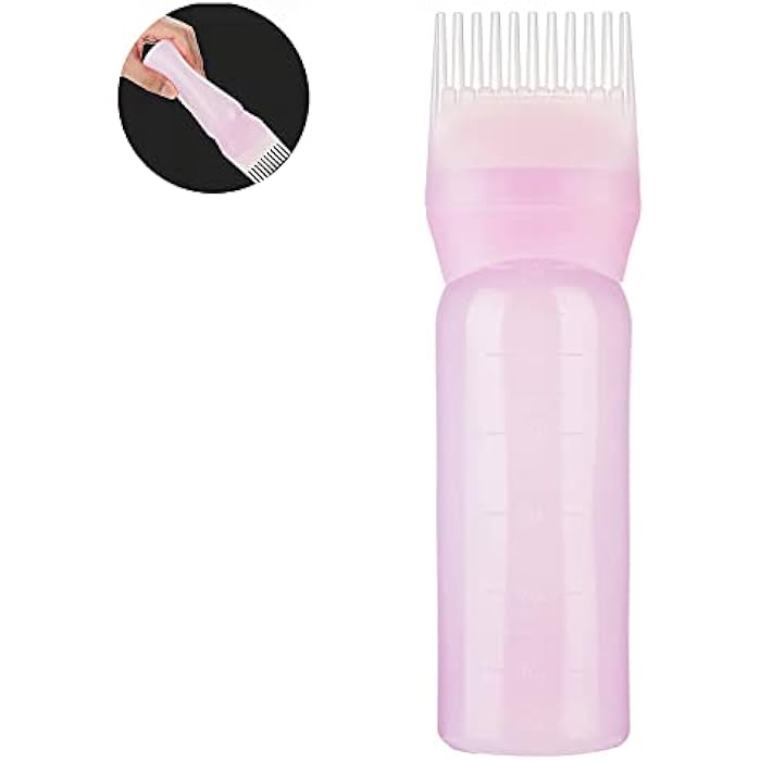 POWSTRO K 6 Ounce Roots Comb Applicator Bottle, Refillable Hair Dye Bottle with Graduated Scale, Hair Coloring Dye and Scalp Treatment Applicator, Pink - Image 1